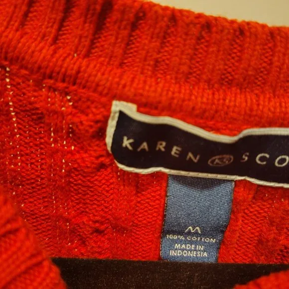 Karen Scott Women's Red & Black Striped Sweater Size Medium Cotton - Picture 6 of 10